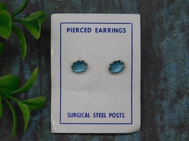 Oval Blue Earrings on Surgical Steel Posts
