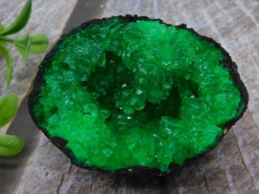 Bright Green Geode with Crystalline Interior Rock Stone Lapidary Specimen