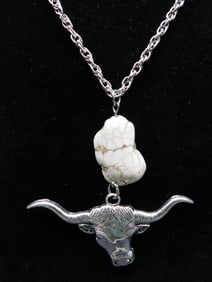 COW HEAD PENDANT WITH STONE ACCENT ON CHAIN NECKLACE