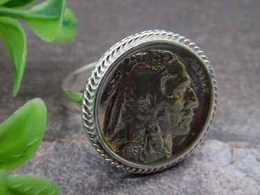 Sterling Silver Native American Buffalo Nickel Ring, Size 9