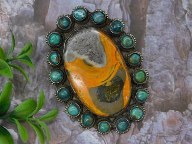 Bumblebee Jasper Pendant with Turquoise Accents Rock Stone Lapidary Specimen
