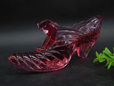 Ruby Red Glass Shoe With Flint Mark