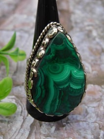 Adjustable Malachite Ring with Teardrop Design