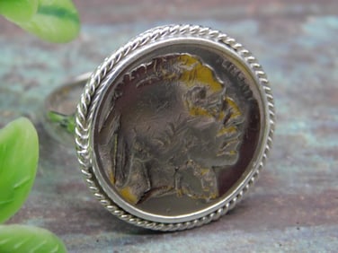 Sterling Silver Buffalo Nickel Ring, Size 11