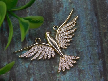 Gold-Tone Pendant in Bird Shape with Rhinestone Accents