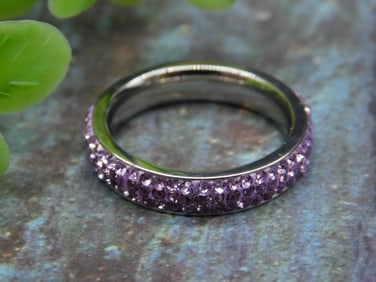 Purple Crystal Ring, Size 6, Silver-Tone Setting