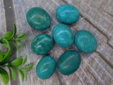 Set of 7 Polished Green-Blue Stone Beads Rock Stone Lapidary Specimen