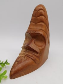 Carved Wooden Sculpture of Face with Makers Mark