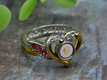 Heart-Themed Ring With Donald Trump and Gemstone Accents