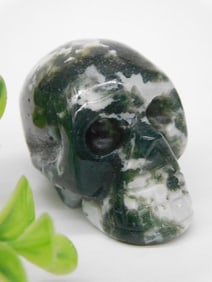 Moss Agate Stone Skull Carving Rock Stone Lapidary Specimen