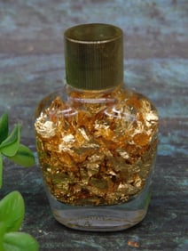 Small Glass Bottle Containing 22 K Gold Flakes Rock Stone Lapidary Specimen