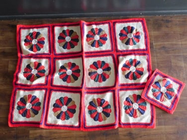Handwoven Quilt With Decorative Floral Square Patterns