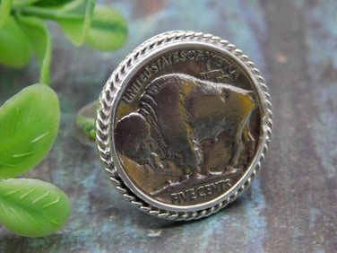 Sterling Silver Buffalo Nickel Ring, Size 10
