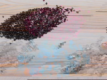 AQUAMARINE AND GARNET ROCK STONE LAPIDARY SPECIMEN