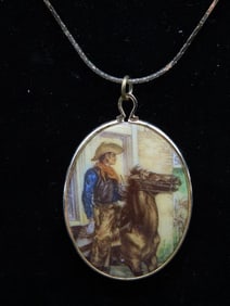 COWBOY PENDANT ON CHAIN NECKLACE VINTAGE ANTIQUE