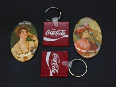 COCA-COLA ADVERTISING POCKET MIRRORS AND KEY CHAINS