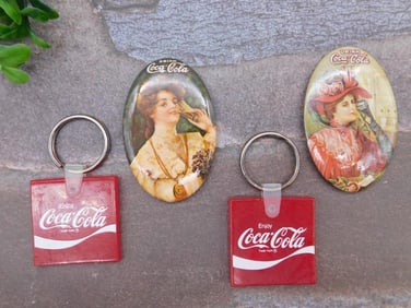 COCA-COLA ADVERTISING POCKET MIRRORS AND KEY CHAINS