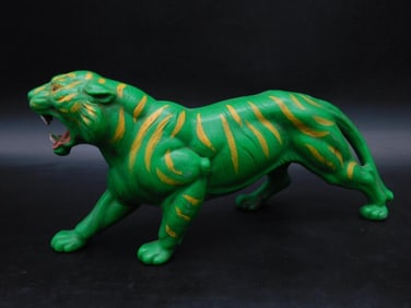 Green and Yellow Striped Tiger Figurine