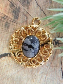 SNOWFLAKE OBSIDIAN PENDANT ROCK STONE LAPIDARY SPECIMEN