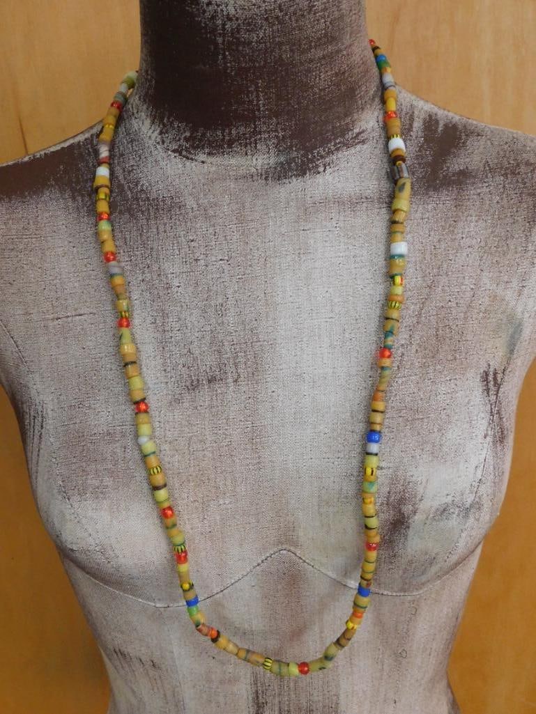 AFRICAN TRADE BEADS WITH MASK ROCK STONE LAPIDARY SPECIMEN: AFRICAN TRADE BEADS WITH MASK ROCK STONE LAPIDARY SPECIMEN