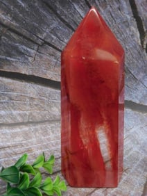 Polished Red Gemstone Point with Inclusions
