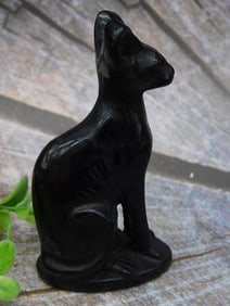 Black Figurine of Sitting Cat with Large Ears