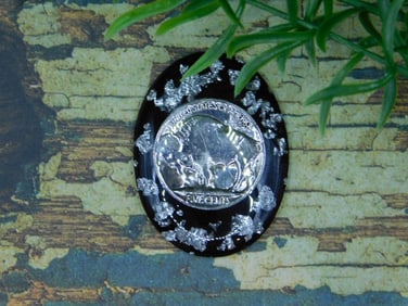 SILVER FLECKED BISON CABOCHON ROCK STONE LAPIDARY SPECIMEN