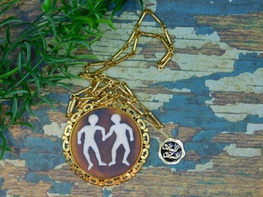 GEMINI PENDANT ON CHAIN NECKLACE ROCK STONE LAPIDARY SPECIMEN