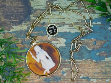 VIRGO PENDANT ON CHAIN NECKLACE ROCK STONE LAPIDARY SPECIMEN