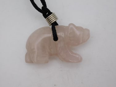ROSE QUARTZ BEAR PENDANT NECKLACE ROCK STONE LAPIDARY SPECIMEN