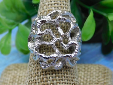 SILVER TONE RING ROCK STONE LAPIDARY SPECIMEN