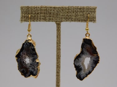 GEODE SLICE EARRINGS ROCK STONE LAPIDARY SPECIMEN
