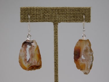 GEODE SLICE EARRINGS ROCK STONE LAPIDARY SPECIMEN