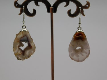 GEODE SLICE EARRINGS ROCK STONE LAPIDARY SPECIMEN