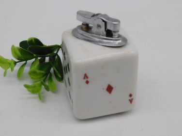 CERAMIC PLAYING CARD DICE TABLE LIGHTER VINTAGE ANTIQUE
