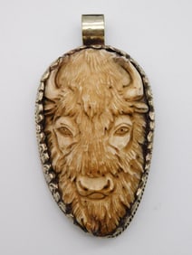 CARVED BONE BISON PENDANT ROCK STONE LAPIDARY SPECIMEN