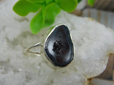 STERLING SILVER GEODE RING SIZE 7 ROCK STONE LAPIDARY SPECIMEN