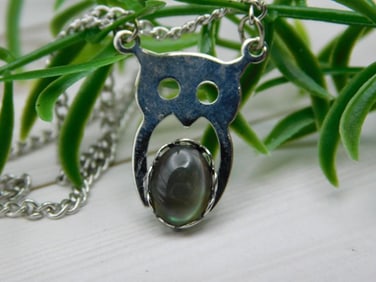 ABALONE OWL PENDANT NECKLACE ROCK STONE LAPIDARY SPECIMEN