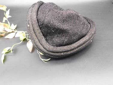 Black Textured Hat With Rounded Shape