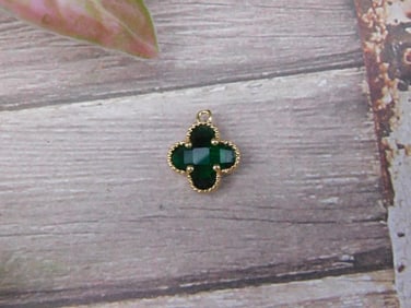 Gold-Tone Green Clover-Shaped Pendant with Bead Accent