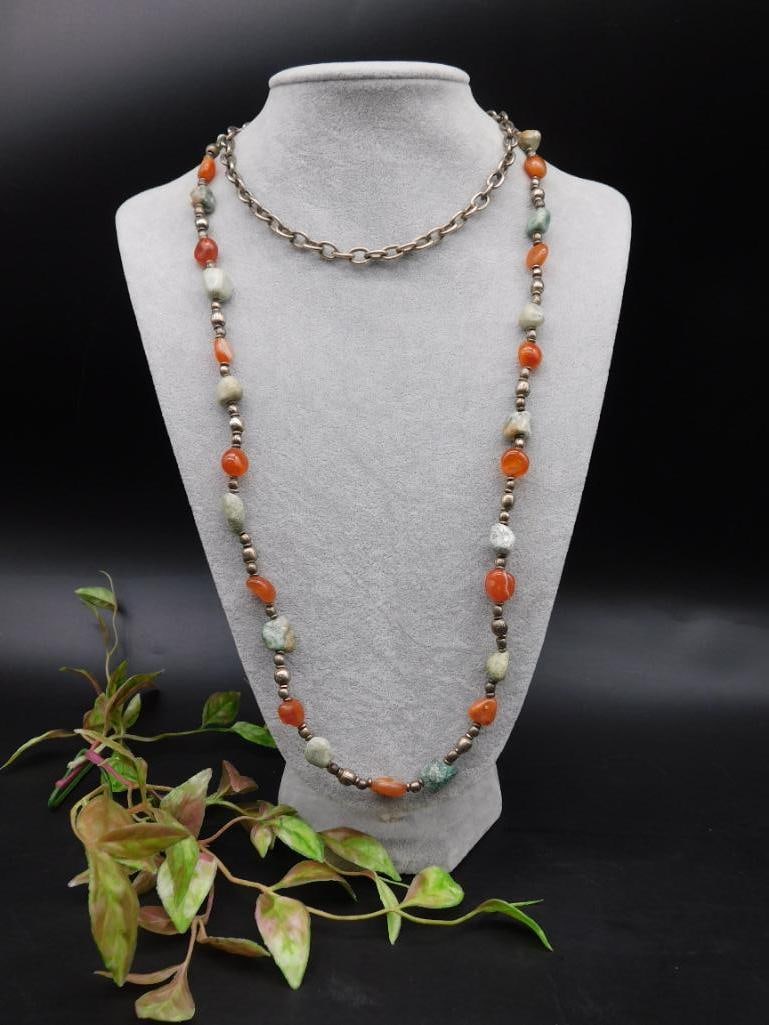 Beaded Necklace With Mixed Stones and Silver Accents: Beaded Necklace With Mixed Stones and Silver Accents