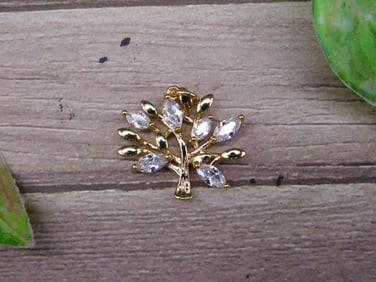 Gold-Tone Tree Pendant With Clear Gemstone Accents