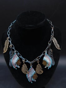 CHIEF AND FEATHER CHARM NECKLACE