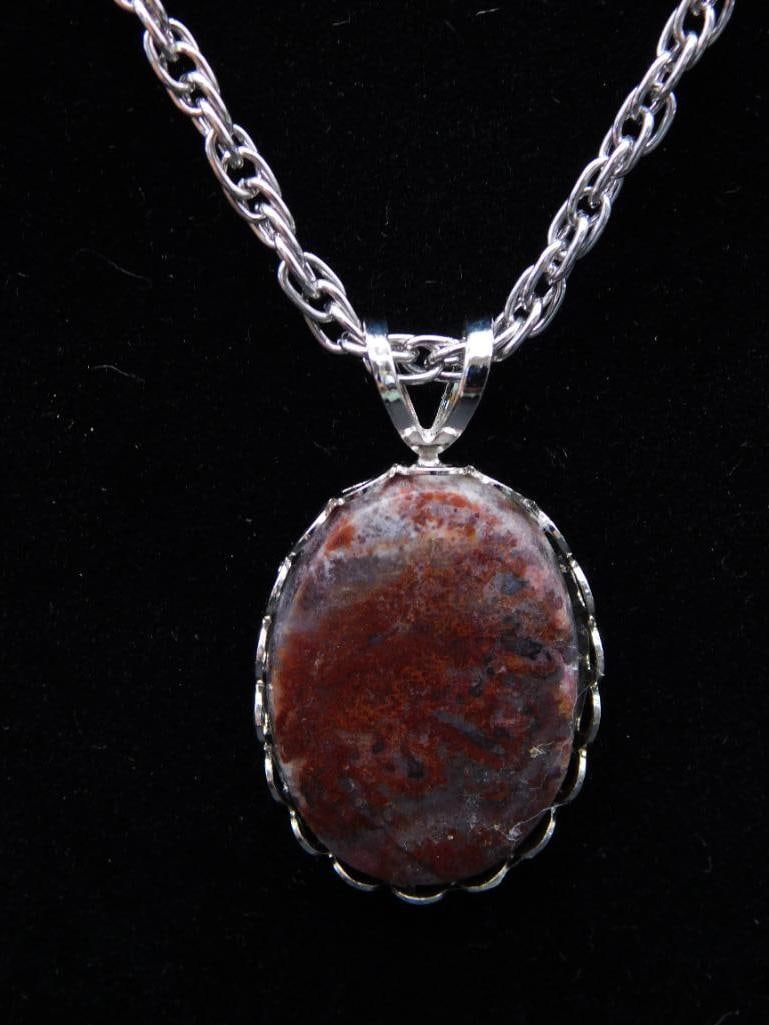 BRECCIATED JASPER PENDANT ON CHAIN NECKLACE ROCK STONE LAPIDARY SPECIMEN: BRECCIATED JASPER PENDANT ON CHAIN NECKLACE ROCK STONE LAPIDARY SPECIMEN