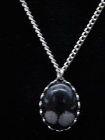 SNOWFLAKE OBSIDIAN PENDANT ON CHAIN NECKLACE ROCK STONE LAPIDARY SPECIMEN