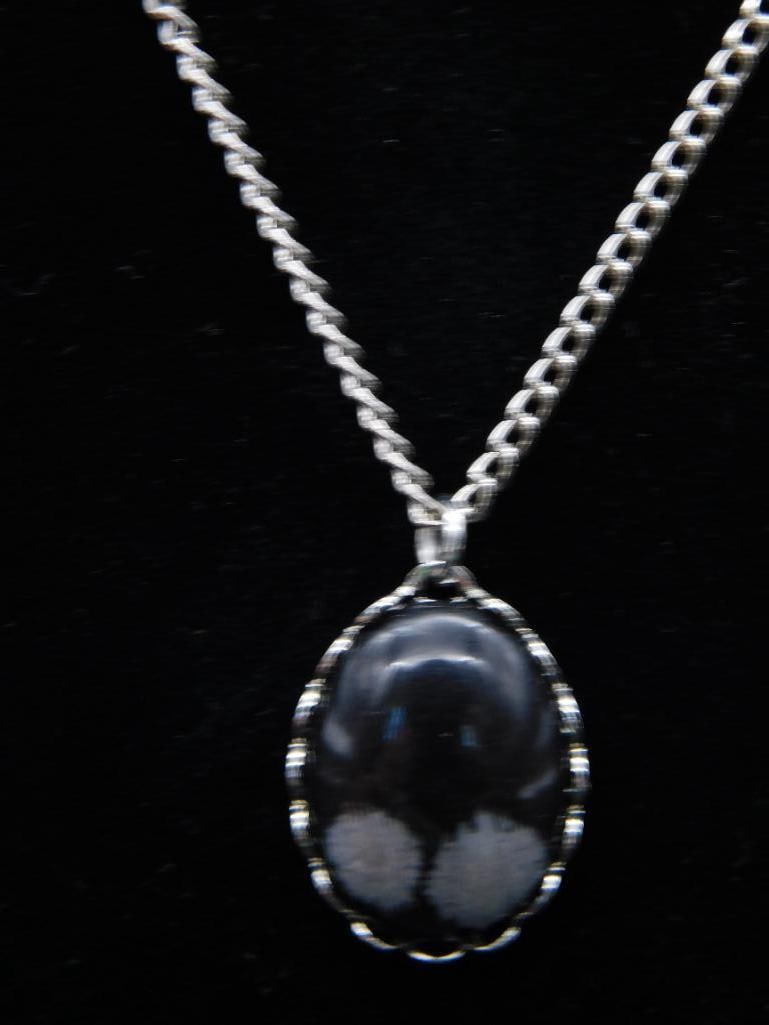 SNOWFLAKE OBSIDIAN PENDANT ON CHAIN NECKLACE ROCK STONE LAPIDARY SPECIMEN: SNOWFLAKE OBSIDIAN PENDANT ON CHAIN NECKLACE ROCK STONE LAPIDARY SPECIMEN