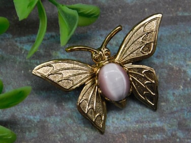 STONE STUDDED BUTTERFLY BROOCH ROCK STONE LAPIDARY SPECIMEN