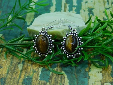 TIGER EYE STONE EARRINGS ROCK STONE LAPIDARY SPECIMEN