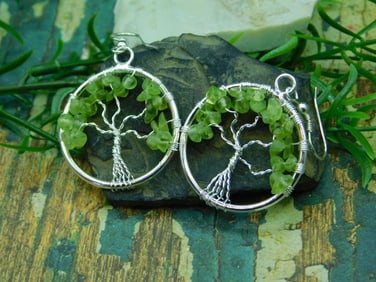 GENUINE STONE WIRE TREE EARRINGS ROCK STONE LAPIDARY SPECIMEN
