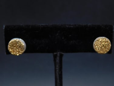 STERLING SILVER DRUZY GOLD QUARTZ EARRINGS